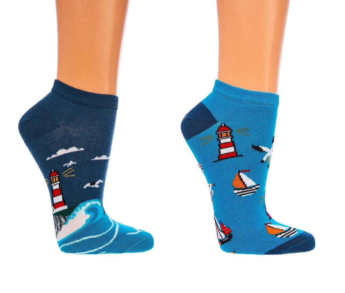 Wowerat Sneakersocken 2 Paar Fun Sneakersocken, Küstenglück Motiv, Sneaker Spaß Socken