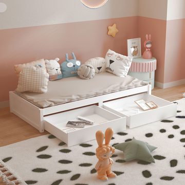 liebtech Kinderbett Kinderbett Massivholzbett 90 X 200cm (mit 2 Schubladen und Lattenrost Modernes Einzelbett aus Holz), mit Bettkasten weiß
