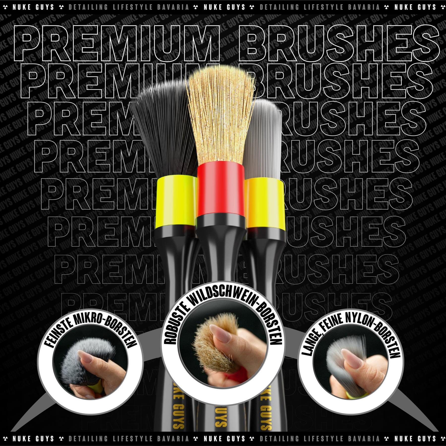 Nuke Guys Autowaschbürste Reinigungspinsel Auto Nuke Guys Interior Brush Set, Auto Innenraumreinigung, (3-tlg), Detailing Pinsel - Innenraum Pinselset – Bild 4 von 5