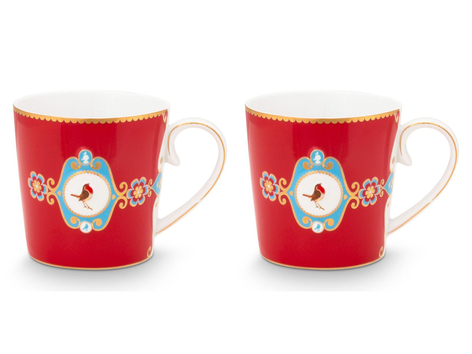 PiP Studio Becher Love Birds Medallion Red Henkelbecher Large 0,25l Set2, Porzellan