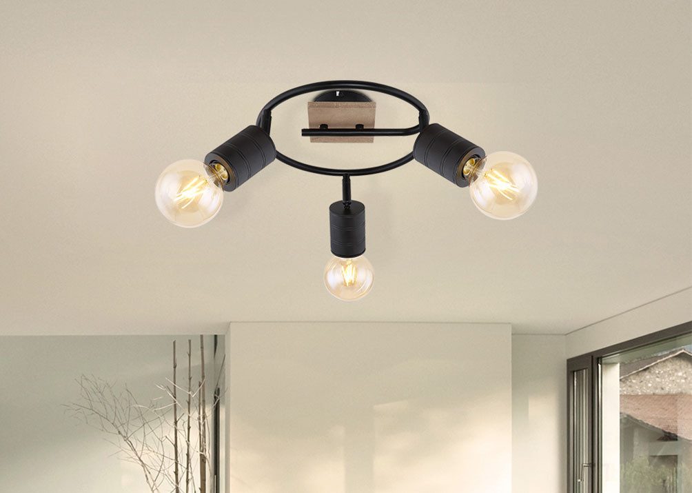 GLOBO LIGHTING Deckenstrahler JOSELLA, ohne Leuchtmittel, Deckenspot/Holz/schwarz/ø: 290mm/Flur/Wohnzimmer