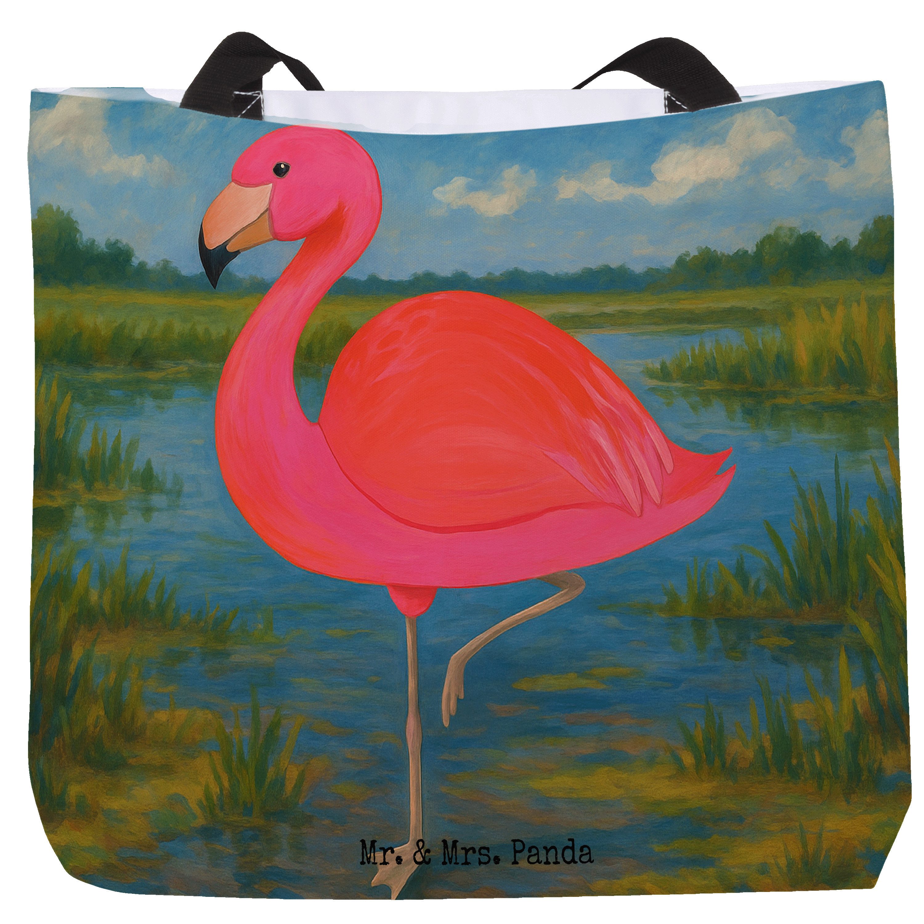 Shopper Flamingo Classic Design, Reisetasche, Weiß, Laptoptasche, Freundin, S