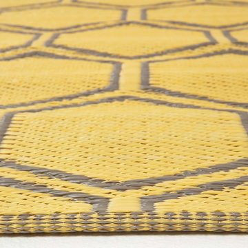 Outdoorteppich Gelber Outdoor Teppich mit Honigwaben-Muster, 182 x 122 cm, Homescapes, Höhe: 20 mm