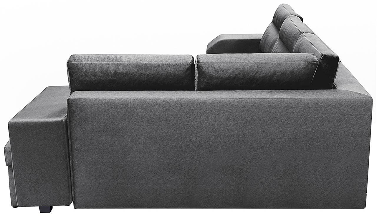 Ecksofa Mit MKS L-Form Schlaffunktion Minibar ALVA, Sofa - Monolith Hocker und Dunkelgrau mit MÖBEL