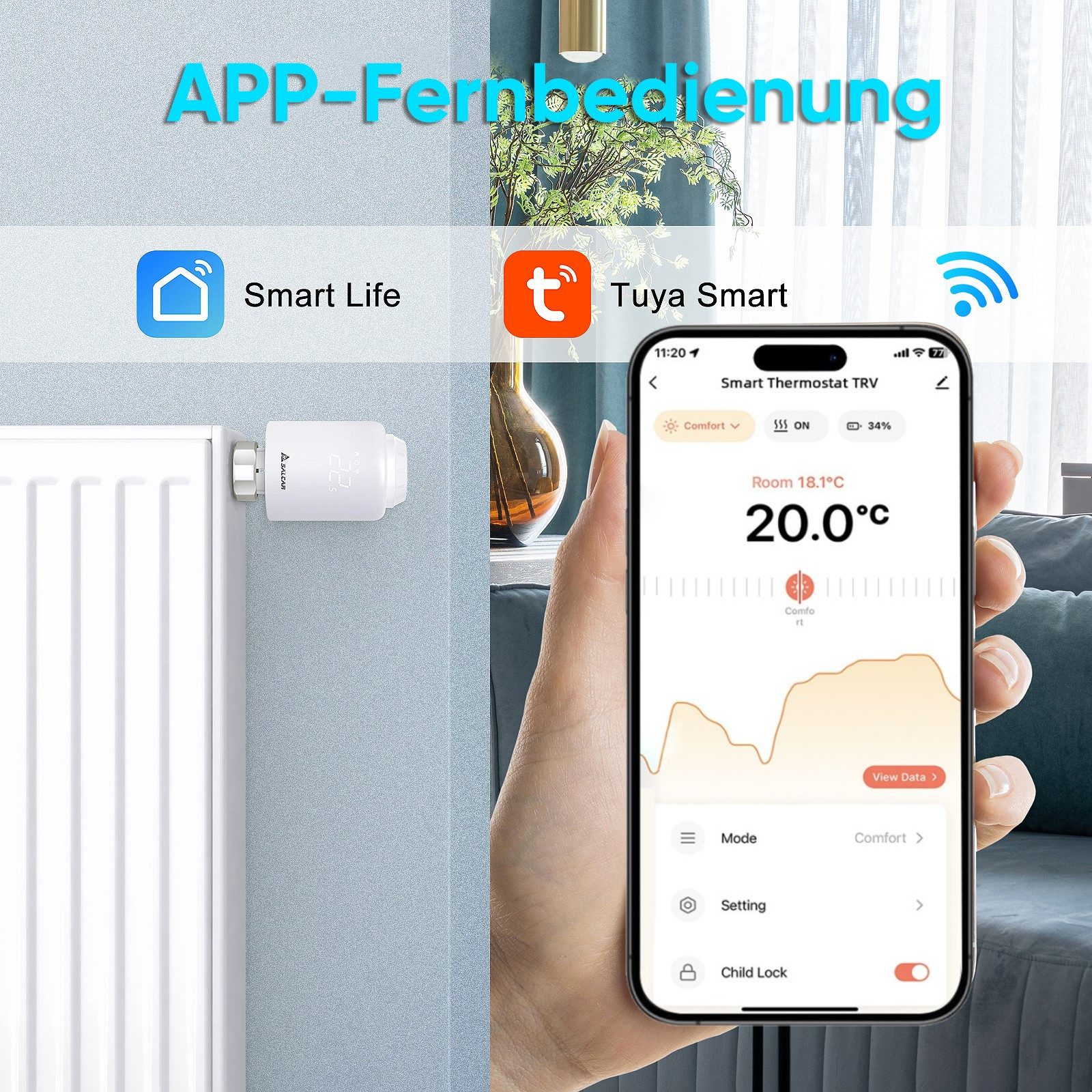 Salcar Heizkörperthermostat Smartes WiFi Heizungsthermostat, (1 St)
