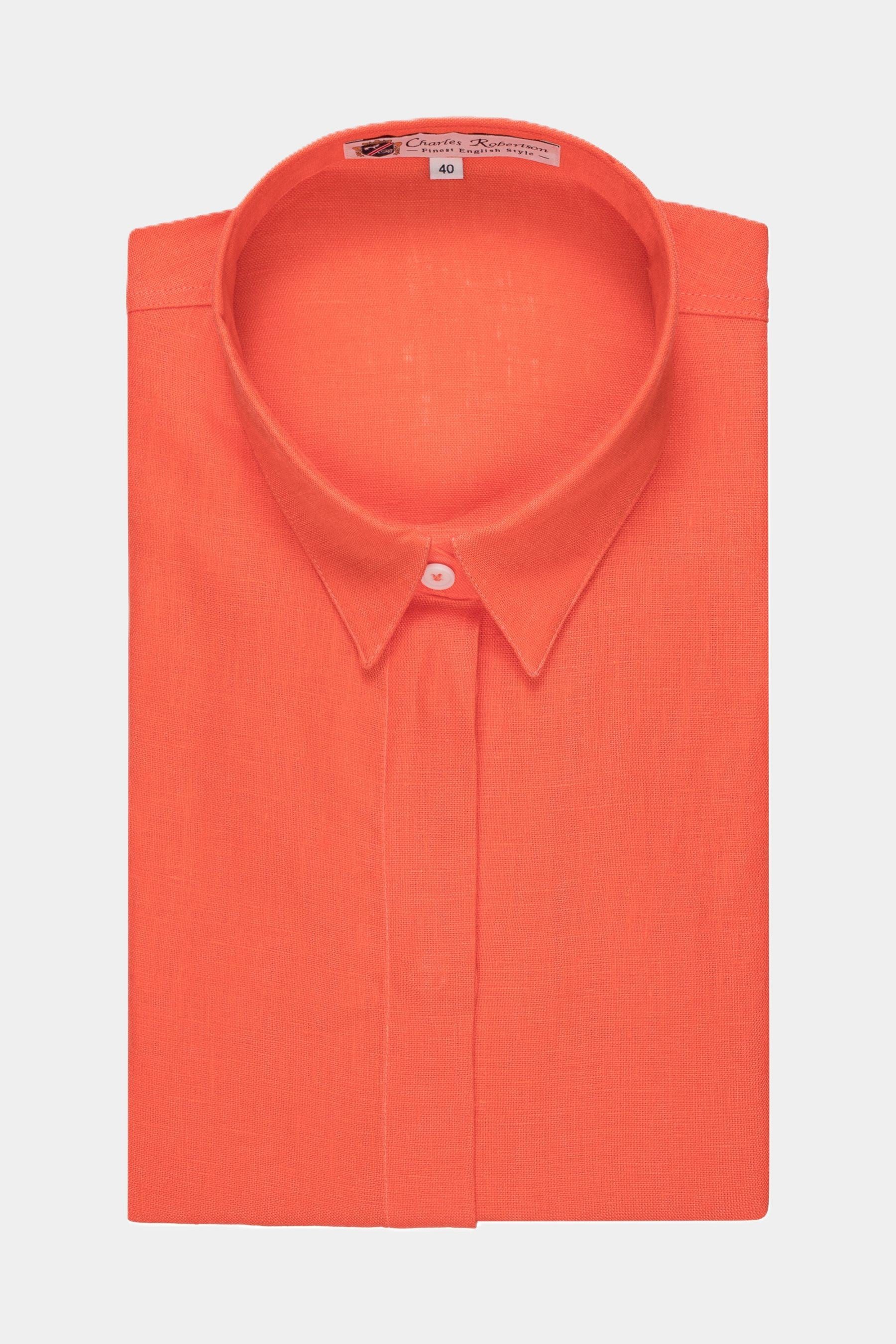 NADINE H Blusenshirt Leinen Bluse mit 3/4 Ärmel ORANGE