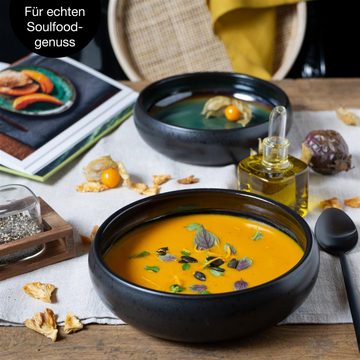 Moritz & Moritz Suppenteller Moritz & Moritz 4tlg Suppen Teller Grün-Braun Geschirr Set Reaktiv, (4 St), Bowl Schüssel für Suppe, Nudeln, Salat oder Müsli