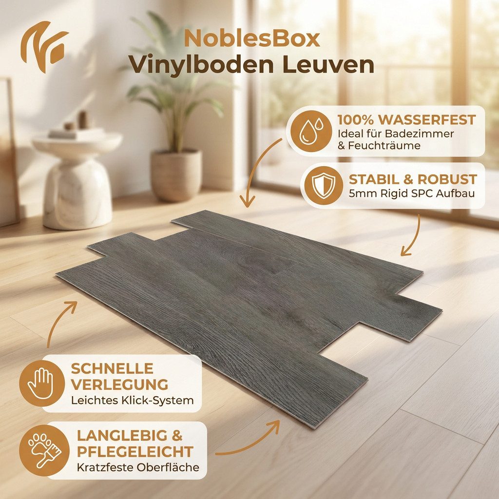 NoblesBox Designboden Klick Vinylboden SPC - Hartvinyl - 4+1mm Wasserfest - 1 mm Isolierung, Für Fußbodenheizung, Hochabriebfest & Klicksystem – Bild 2 von 5