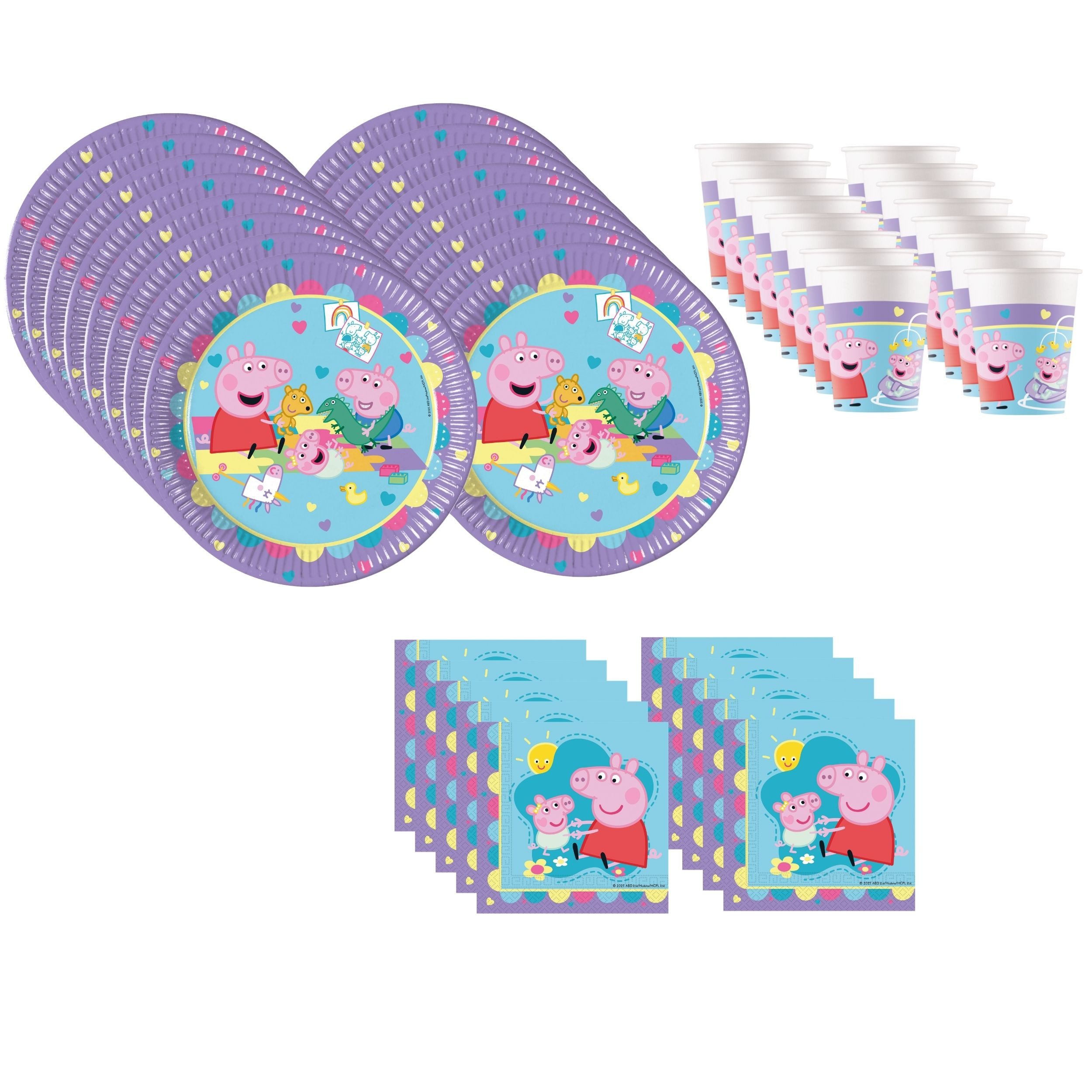 Procos Einweggeschirr-Set Peppa Wutz Partygeschirr Set 52-tlg Kindergeburtstag Peppa Pig Teller, 16 Personen