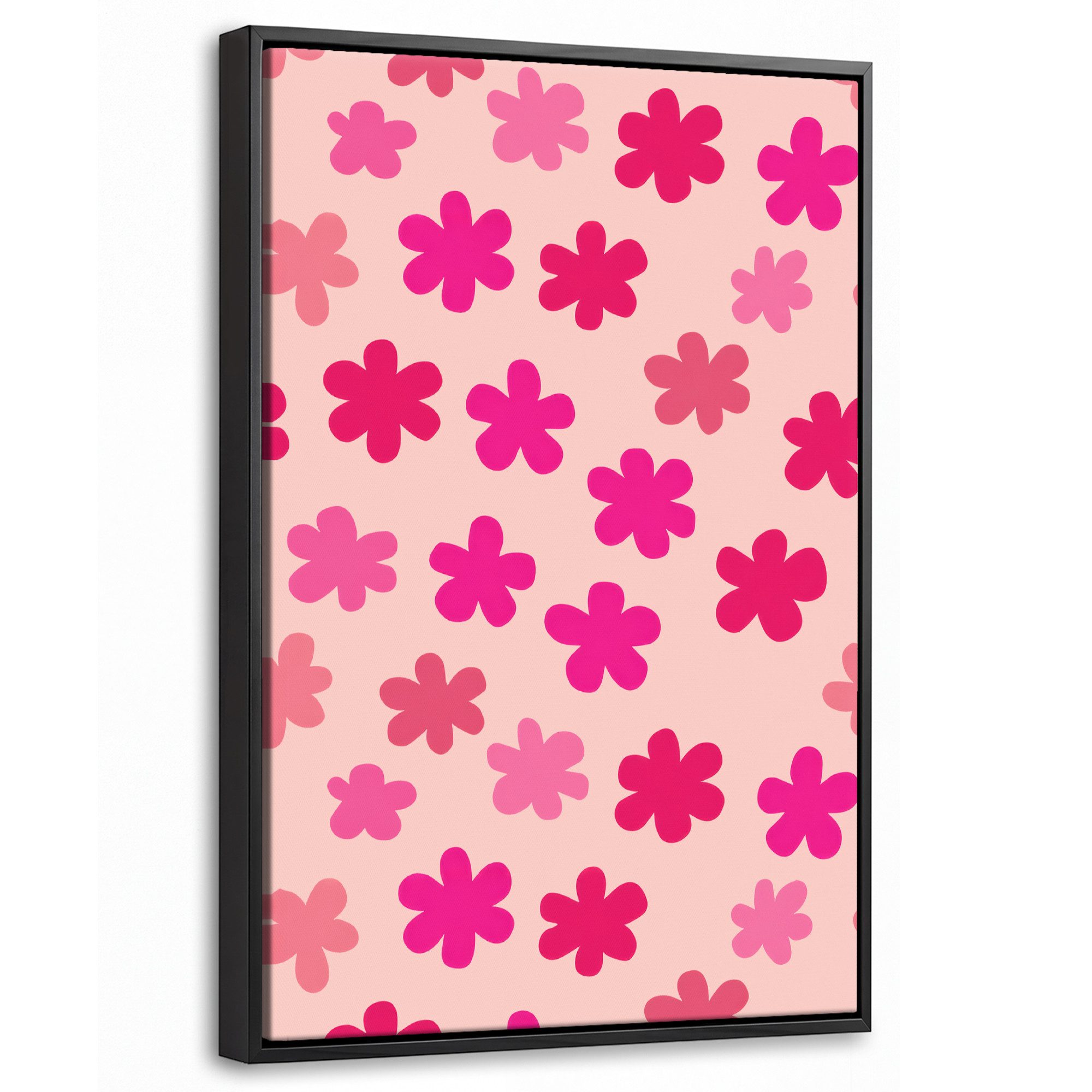 OneMillionCanvasses® Leinwandbild mit Rahmen - Blumen - Muster - Rosa, Fotodruck (1 St), Deko für Wohnzimmer Schlafzimmer Küche 20x30cm
