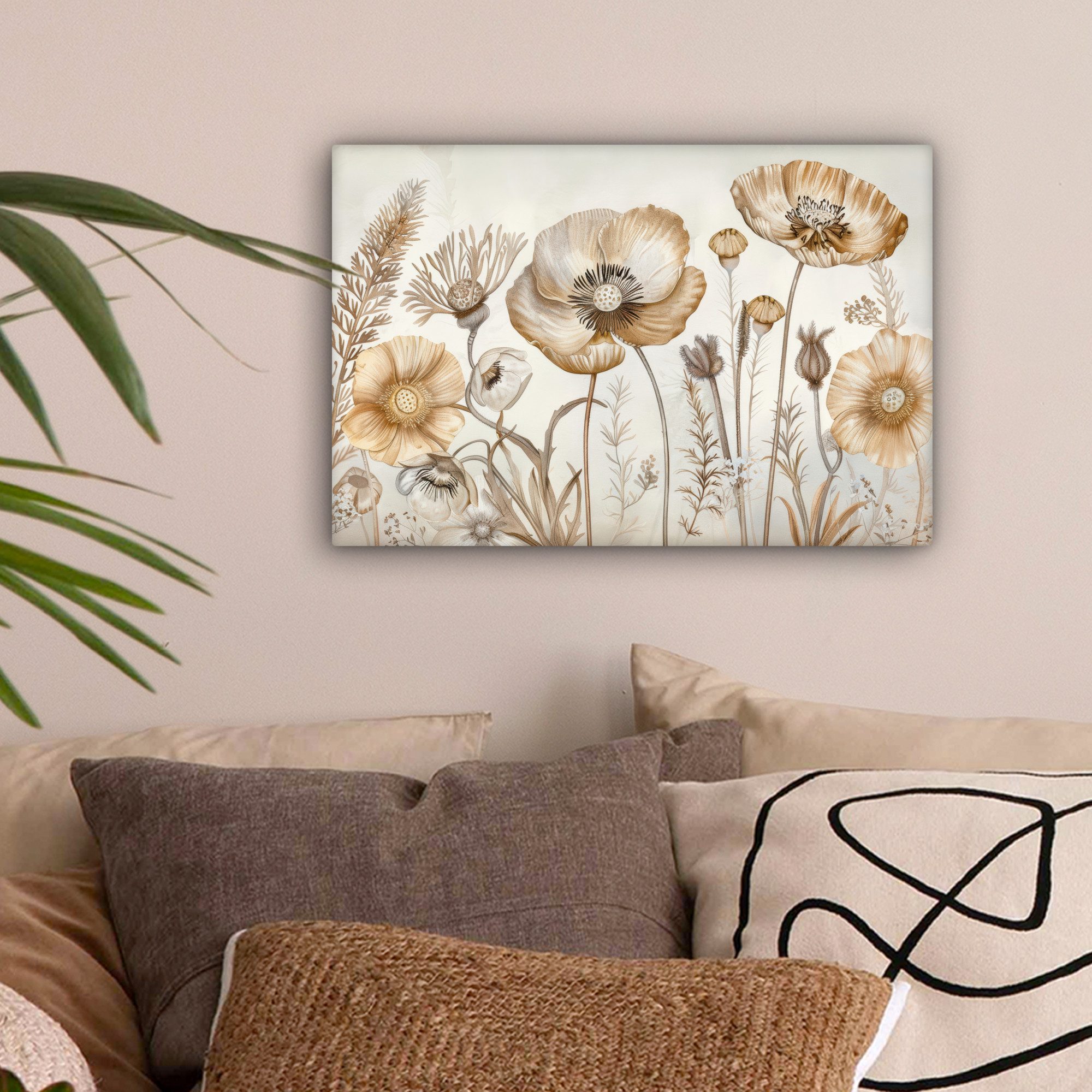 OneMillionCanvasses® Leinwandbild Blumen - Beige - Natur - Illustration, Fo günstig online kaufen