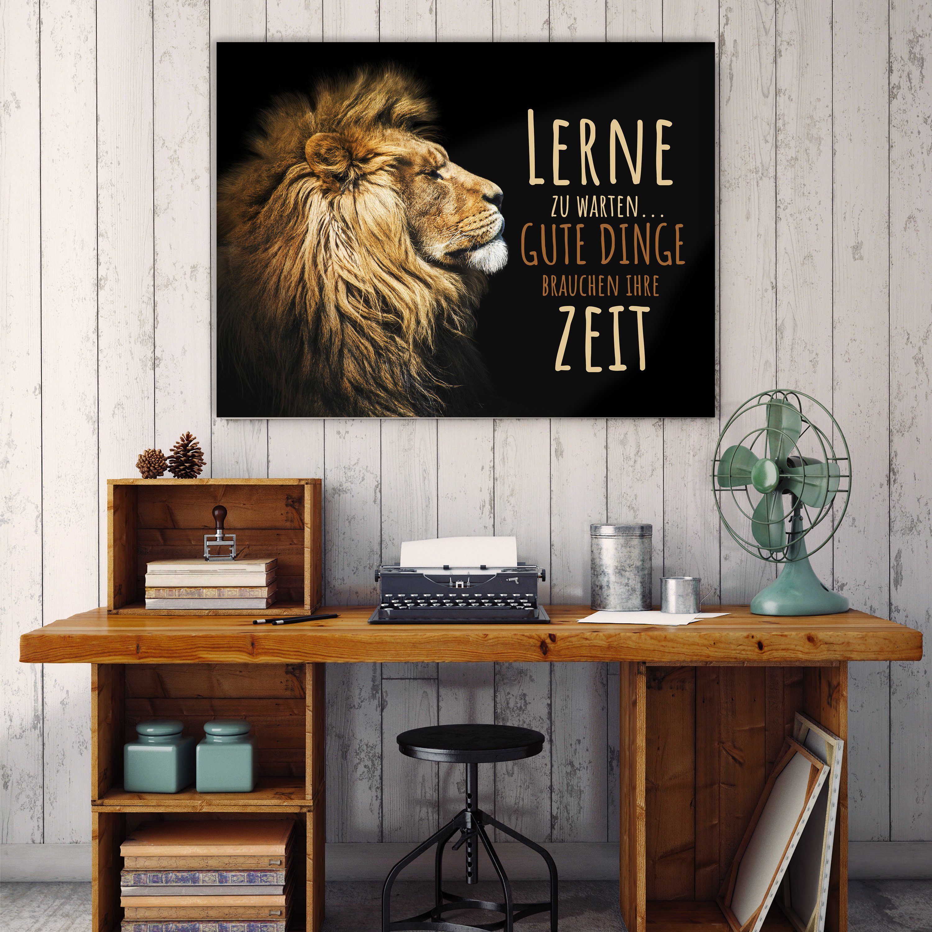 wandmotiv24 Leinwandbild Löwen, Querformat, Löwe, (1 warten, versch. lerne zu Tiere in Wandbild, Größen Leinwandbilder St), Wanddeko