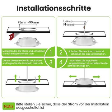 ECSEE LED Einbauleuchte, LED fest integriert, Warmweiß, 6W, 500lm Warmweiß, Φ70-100mm, 6 St.