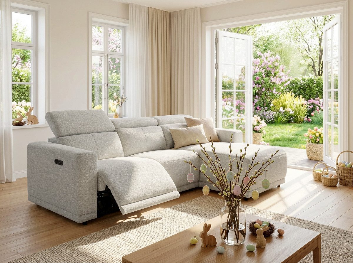 OTTO home Ecksofa LEOON L-Form, 255 cm - elektr. Relaxfunktion, mit USB A/C-Anschluss. Federkern, verstellbaren Kopfstützen, Webstoff