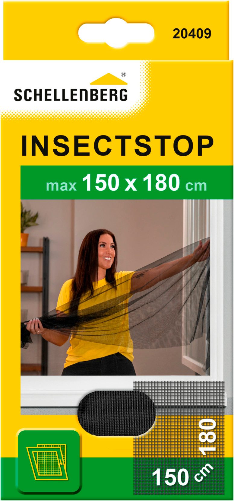 SCHELLENBERG Fliegengitter-Gewebe Insektenschutz und Mückenschutz für Fenster ohne bohren, (Set, 1-St), inkl. Befestigungsband, 150 x 180 cm, anthrazit und weiß