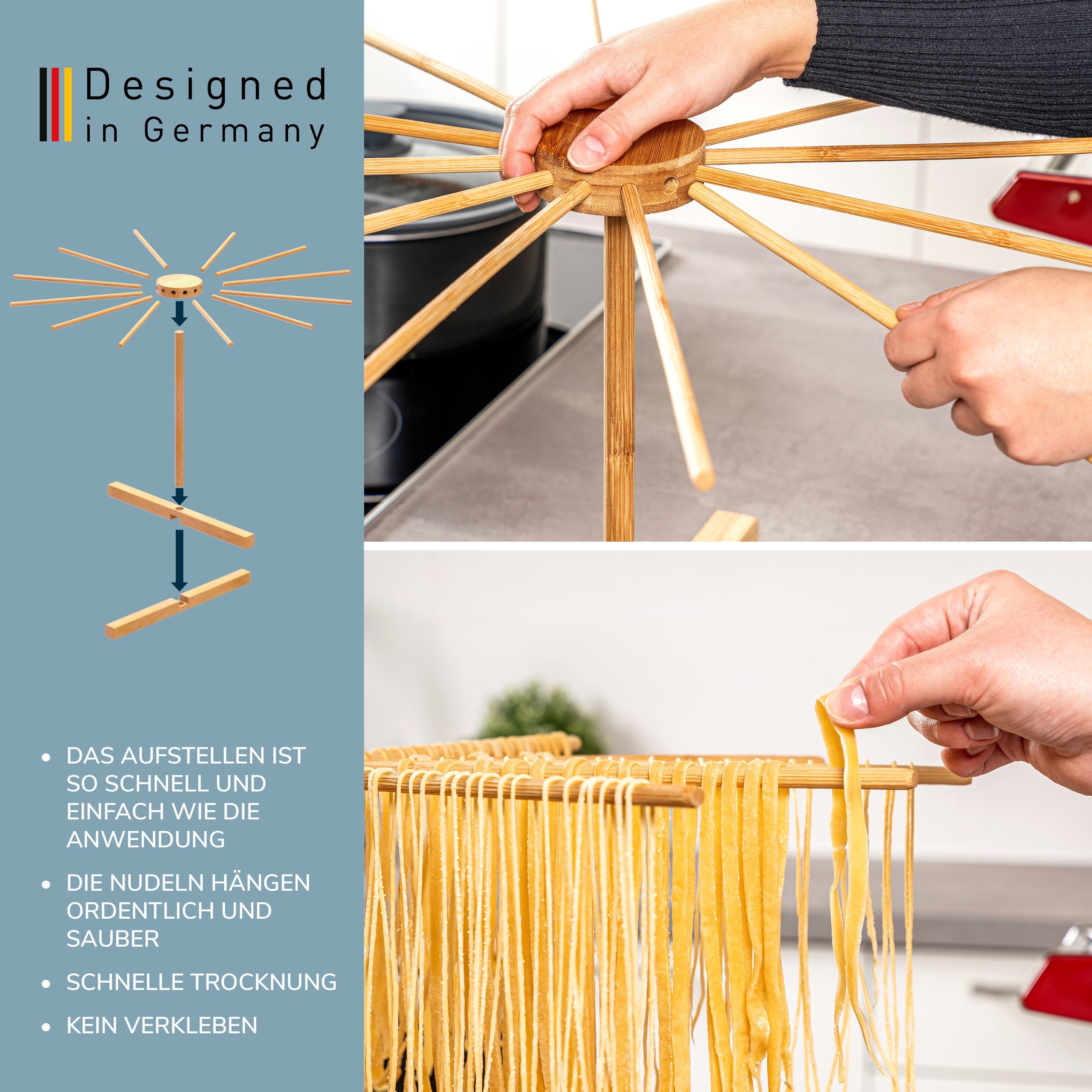 bremermann Nudelmaschine für Spaghetti, Pasta Edelstahl und 7 als Lasagne inkl. Nudeltrocker Stufen, Set