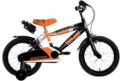 TPFSports Kinderfahrrad Volare Sportivo 14 Zoll mit 2x Handbremse, 1 Gang, (Jungsfahrrad - Jungen Kinderrad - ohne Schaltung - Sicherheitsgriffe), 14 Zoll mit Stützräder + Getränkehalter - Neon Orange