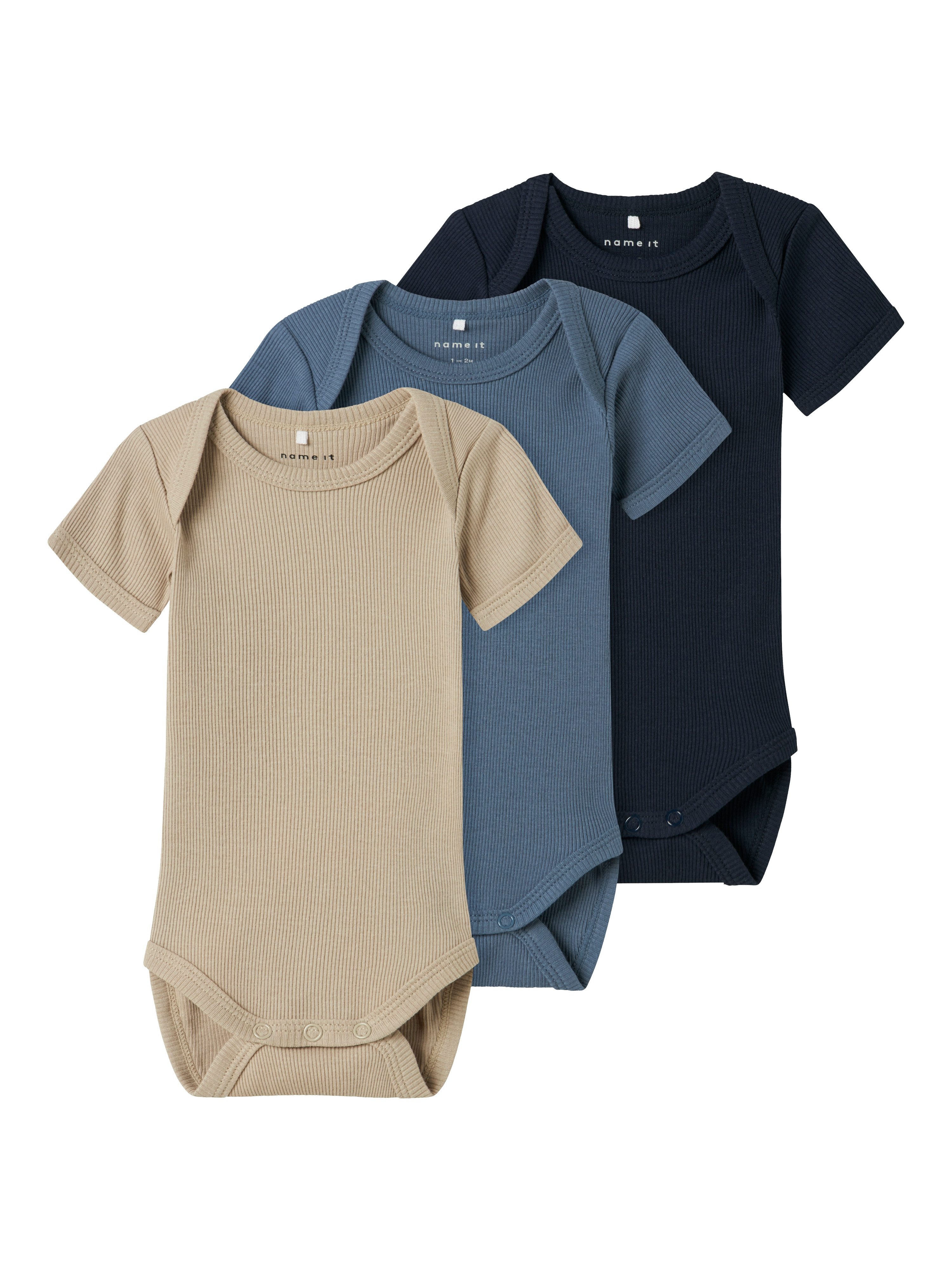 Name It Kurzarmbody NBNBODY 3P SS SOLID RIB NOOS (Packung, 3-tlg)