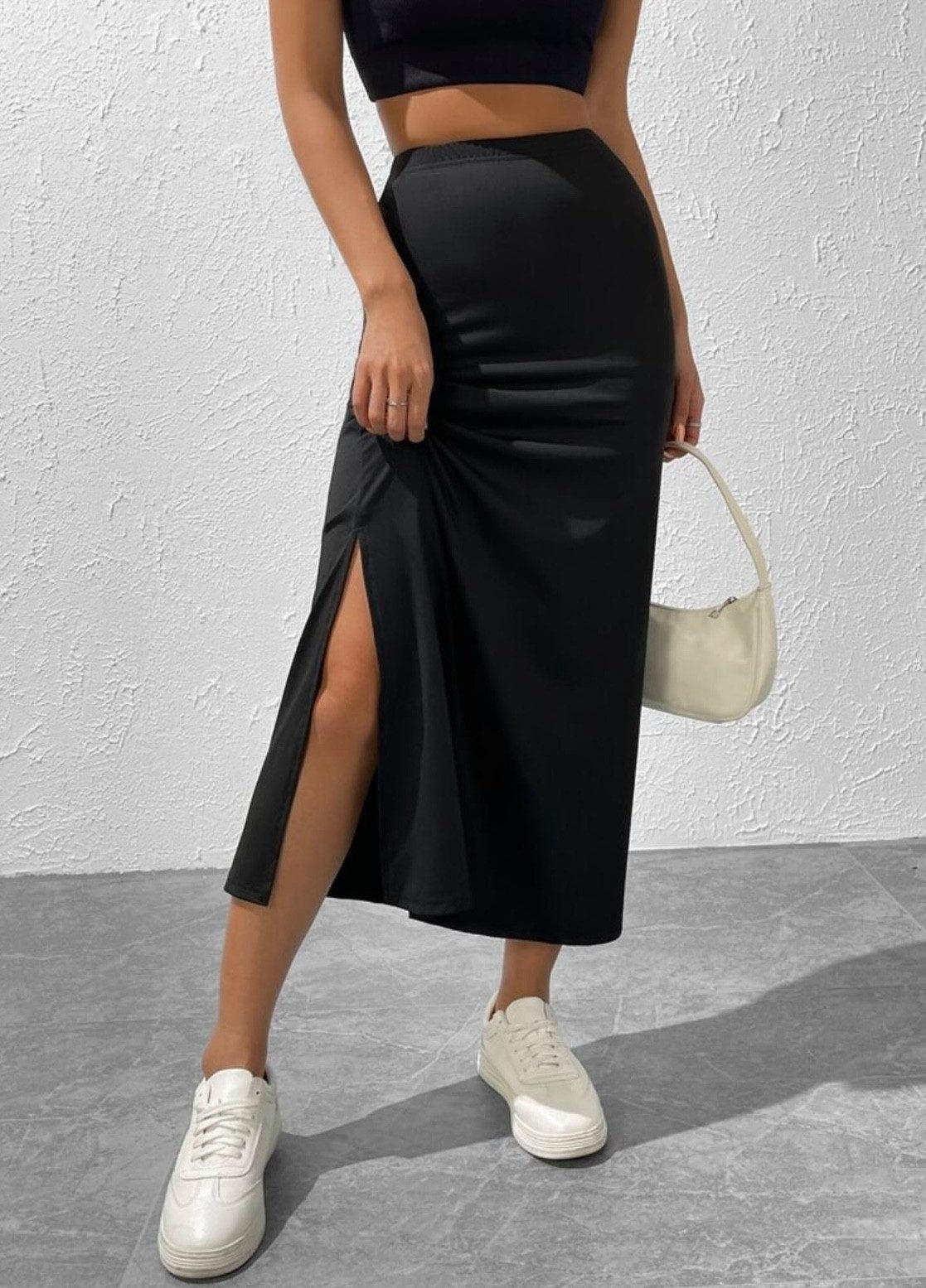 Sommerrock Worldclassca elastischer Sommer Rock mit Schlitz lang Skirt leicht