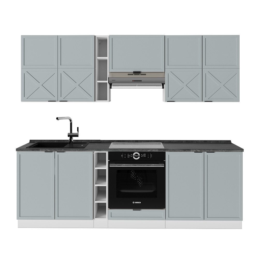 Vicco Küchenzeile Fame-Line, Hellblau-grau/Weiß/Weiß, 235 cm, günstig online kaufen