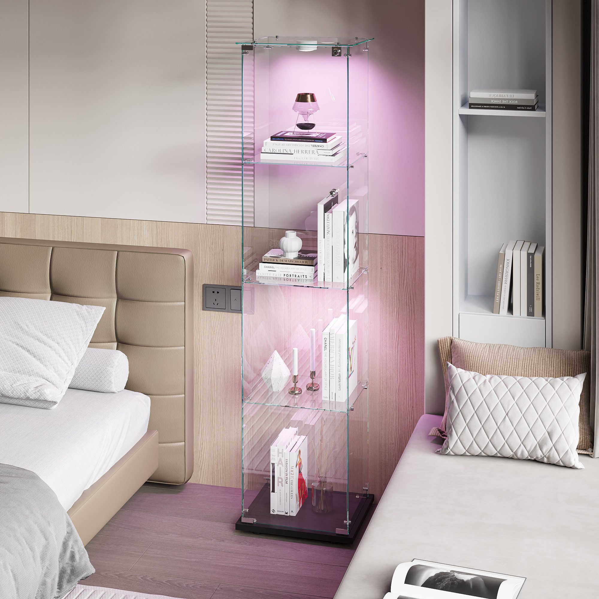 BELUPAI Glasvitrine Standvitrine 4 Lagen Vitrinenschrank (Set, 1-St., Glas Vitrine mit 1 Glastür und Schloss, Touch LED-Leuchten) für Sammlerstücke Bücher Figuren Modelle, 40 x 35 x 163 cm