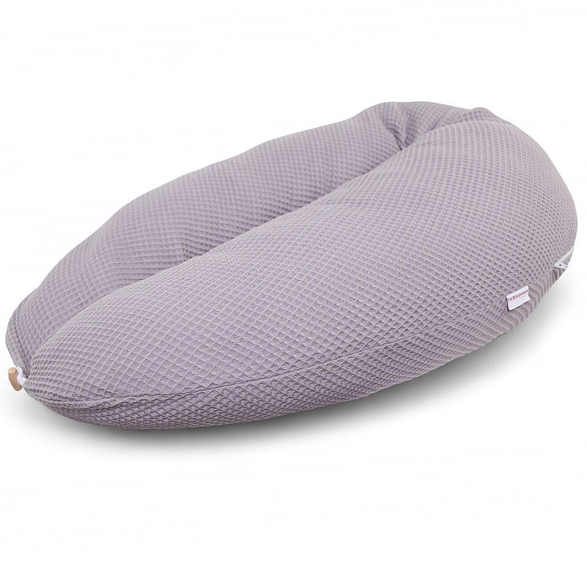 HOBEA-Germany Stillkissen Lagerungskissen Schwangerschaftskissen Waffelmuster grau, BIO-Baumwolle - XXL 190cm - Babynest mit Holzknopf - komplett waschbar