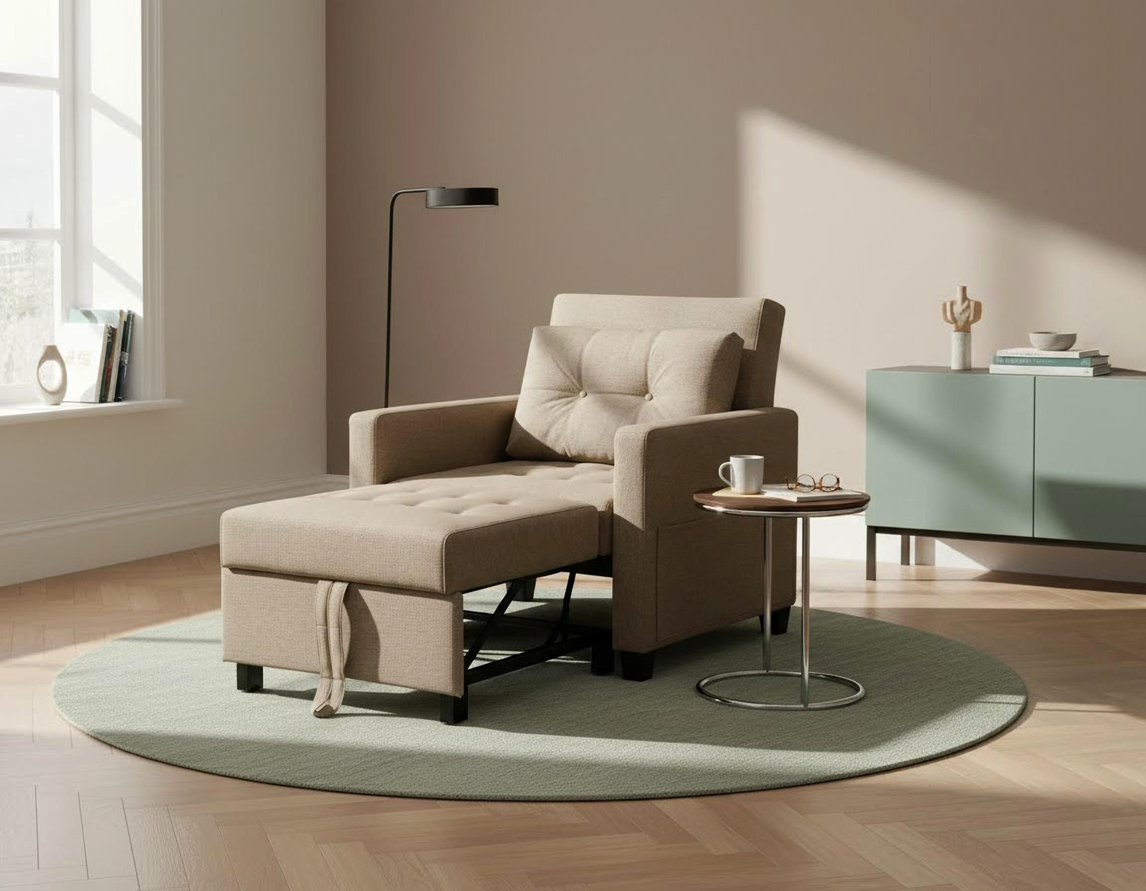 OTTO home Sessel TYLLI, 91 cm, wandelbar zum Gästebett, Schlafliege, klappbar, verstellbarer Rückenlehne, Klappmechanismus, Webstoff