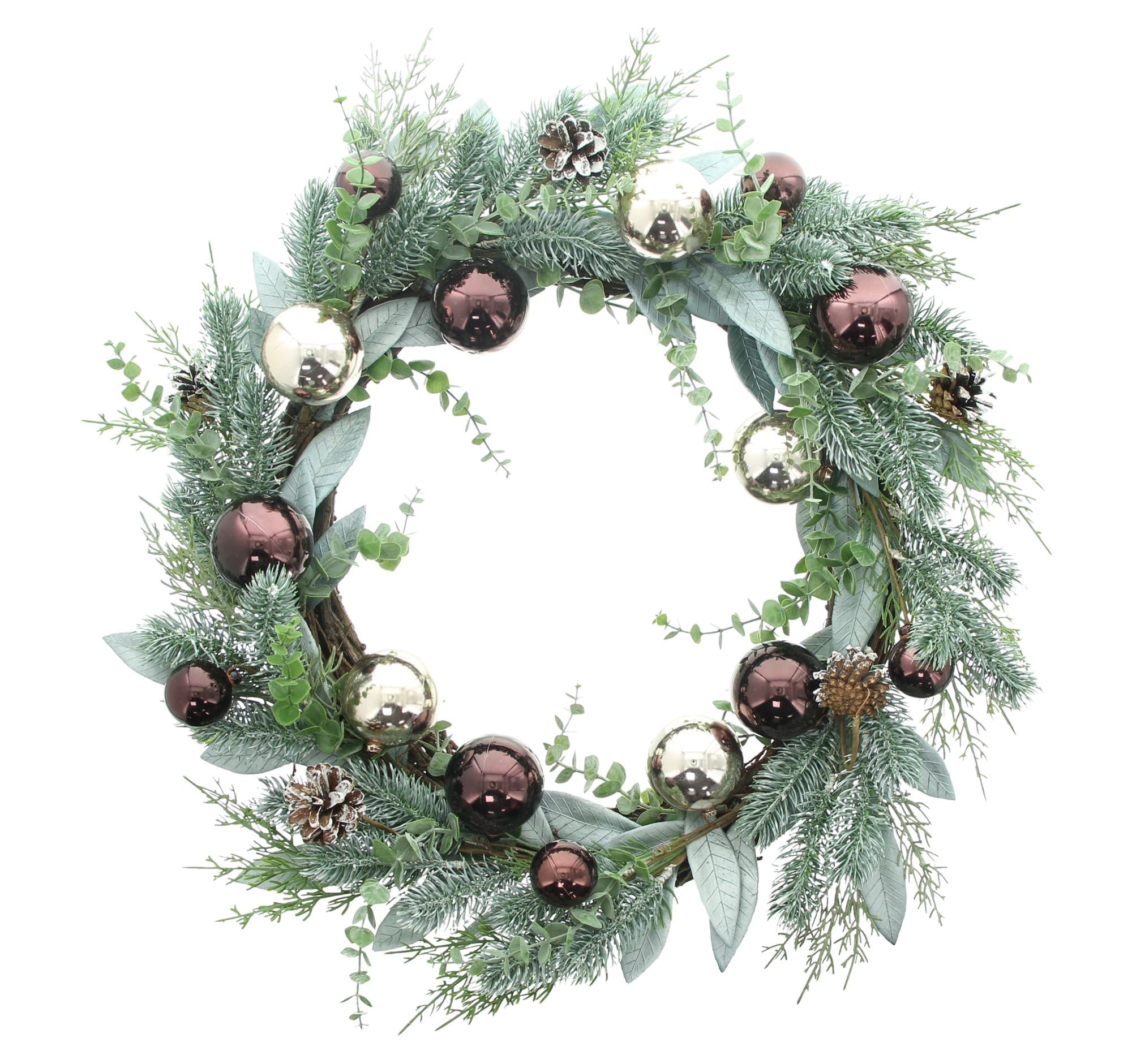 Dekoleidenschaft Dekokranz "Weihnachtskugel" großer Weihnachtskranz Ø 60 cm, Türkranz Tannenkranz, Wandkranz, Weihnachtsdeko aus Tannenzweigen