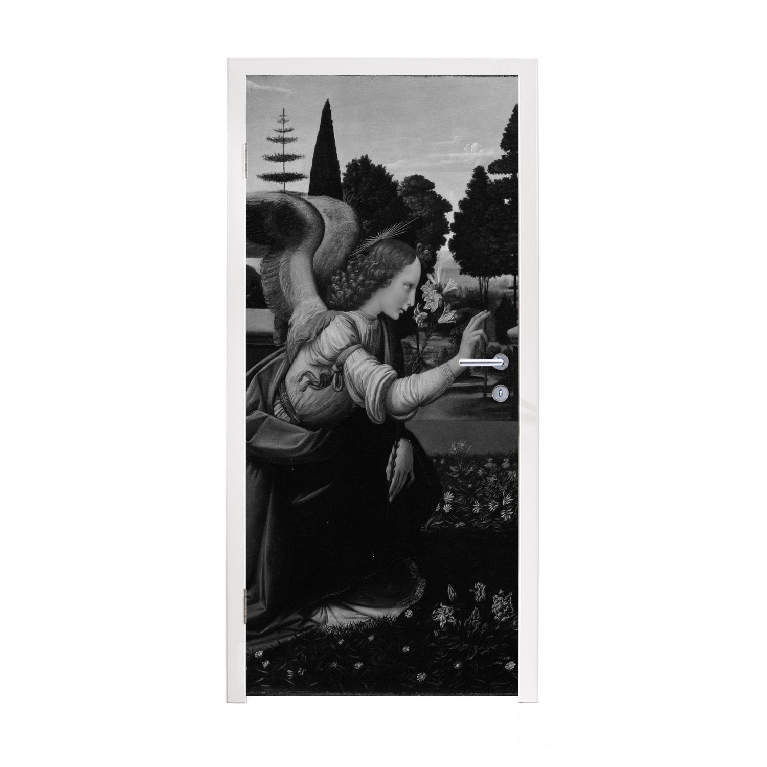 MuchoWow Türtapete Die Verkündigung von Leonardo - Leonardo da Vinci, Matt, bedruckt, (1 St), Fototapete für Tür, Türaufkleber, 75x205 cm