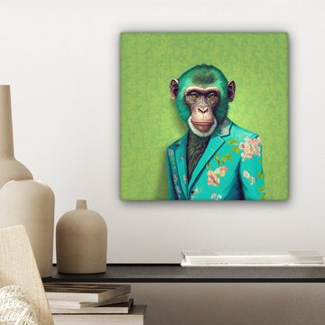 OneMillionCanvasses® Leinwandbild Affe - Colbert - Blumen - Neon - Porträt, (1 St), Leinwand Bilder für Wohnzimmer Schlafzimmer