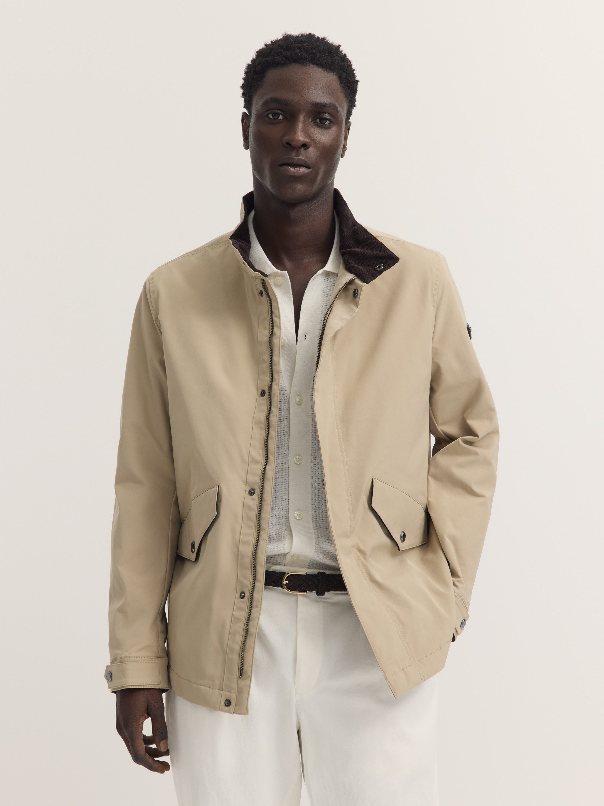 bugatti Kurzjacke Natural Oxford wasserabweisend mit Cord-Details