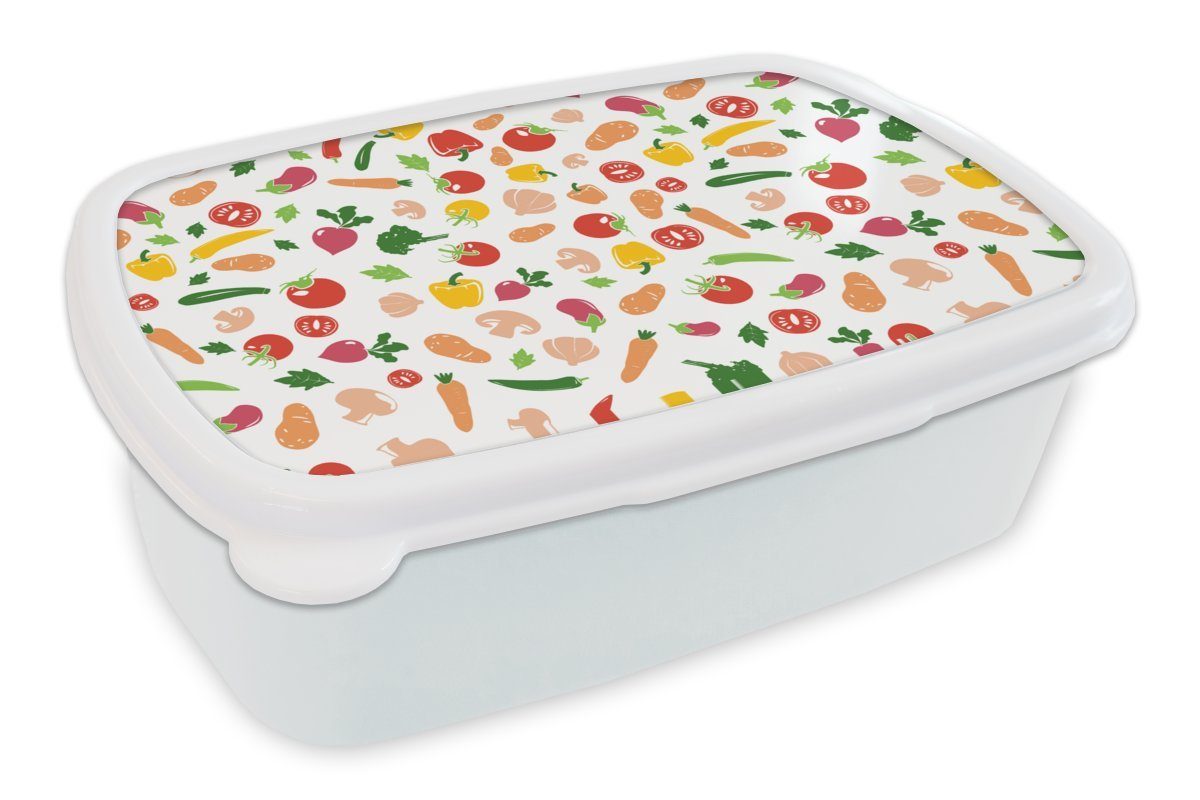 MuchoWow Lunchbox Gemüse - Regenbogen - Vegan - Muster, Kunststoff, (2-tlg), Brotbox für Kinder und Erwachsene, Brotdose, für Jungs und Mädchen weiß