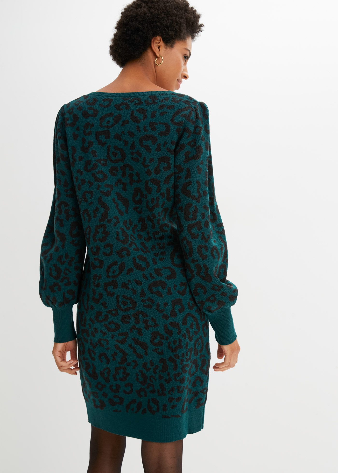 bonprix Strickkleid schmale Passform, Minikleid, Kurzgröße, Animal-Muster