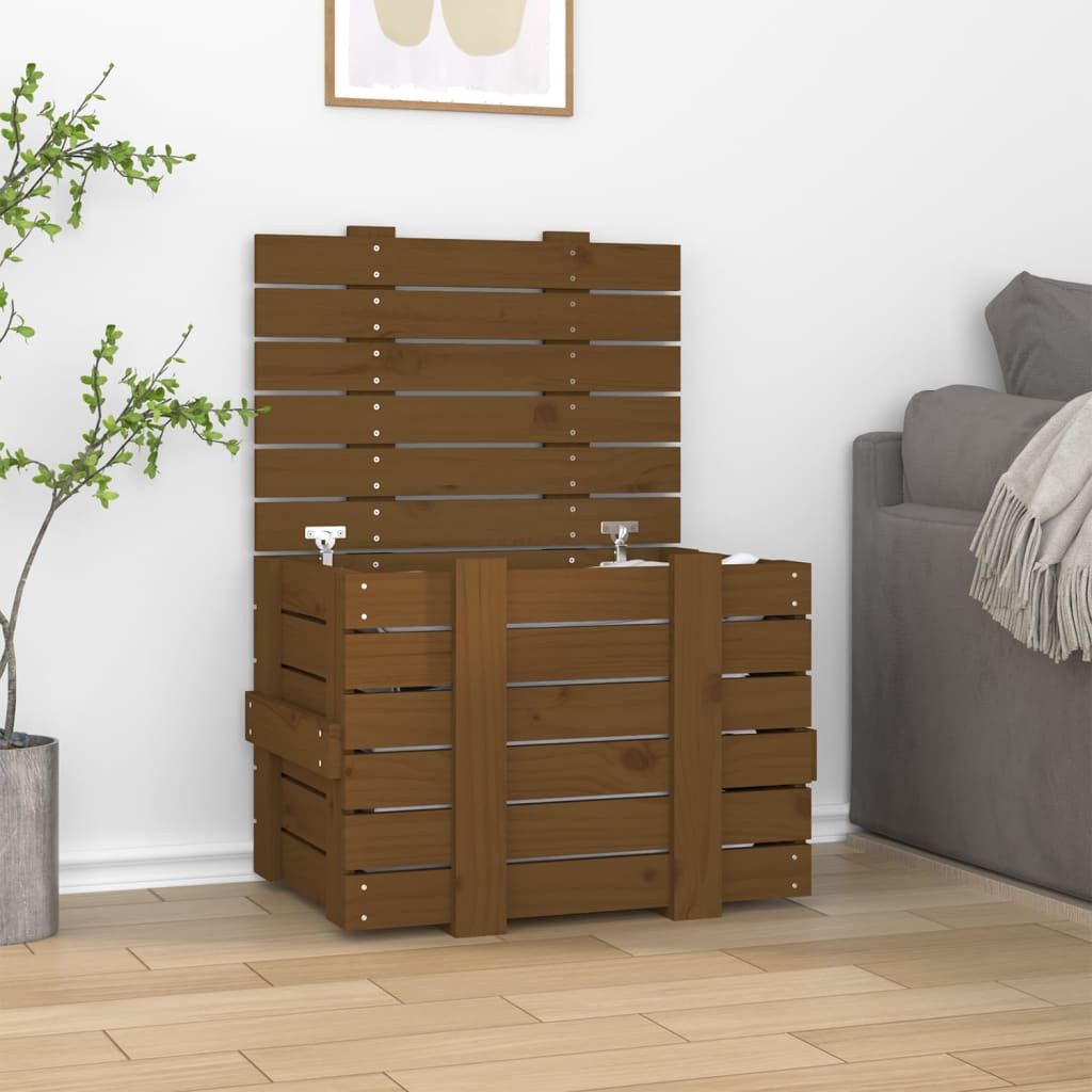 furnicato Truhe Aufbewahrungsbox aus massivem Kiefernholz 58 x 40,5 x 42 cm Honigbraun (1 St), Stabile Kissenbox mit Deckel und viel Stauraum für Ihr Zuhause