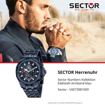 Sector Chronograph Sector Herren Armbanduhr Chrono, Herren Armbanduhr rund, groß (ca. 51,2x48mm), Edelstahlarmband blau