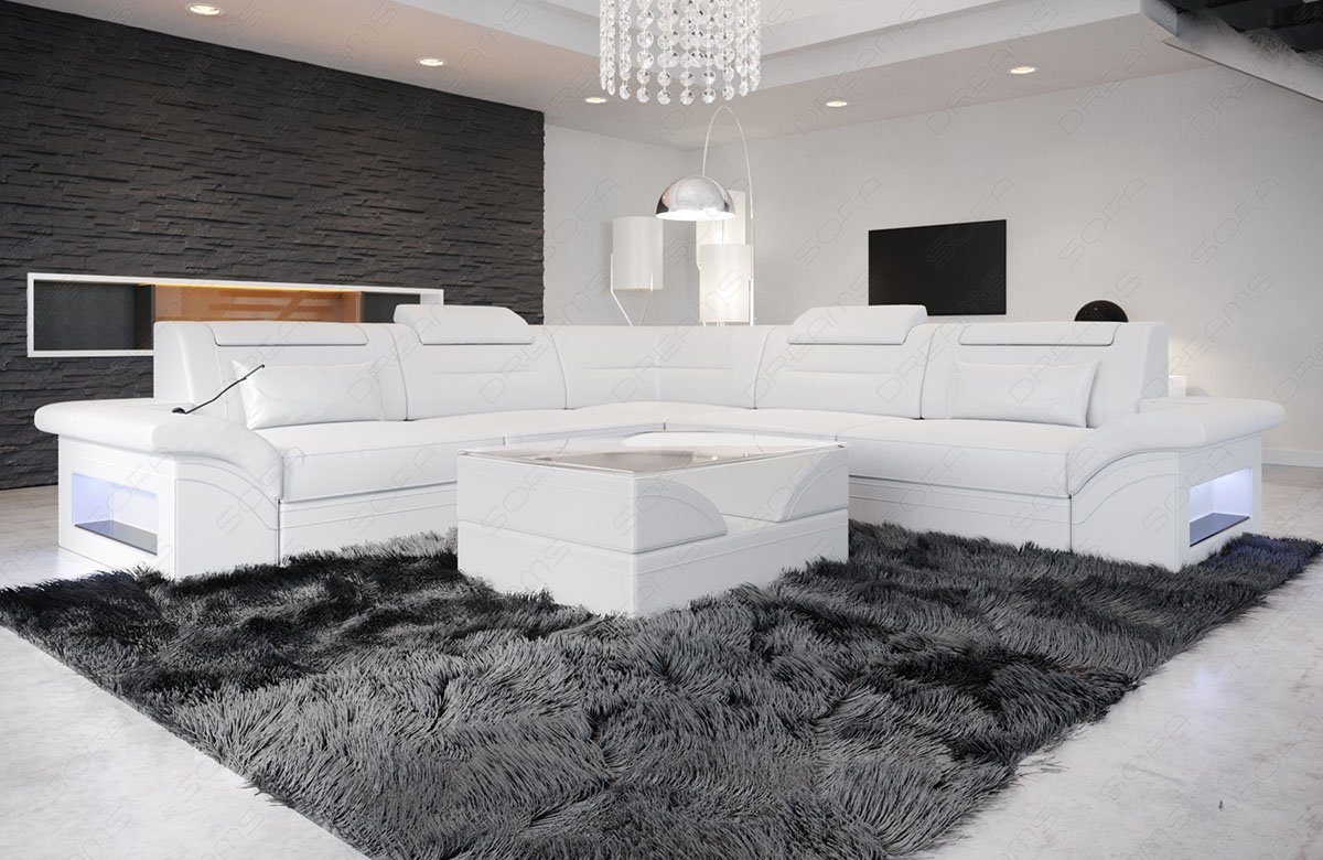 Sofa Dreams Ecksofa Sofa Leder Brianza L Form Ledersofa, Couch, mit LED, wahlweise mit Bettfunktion als Schlafsofa, Designersofa