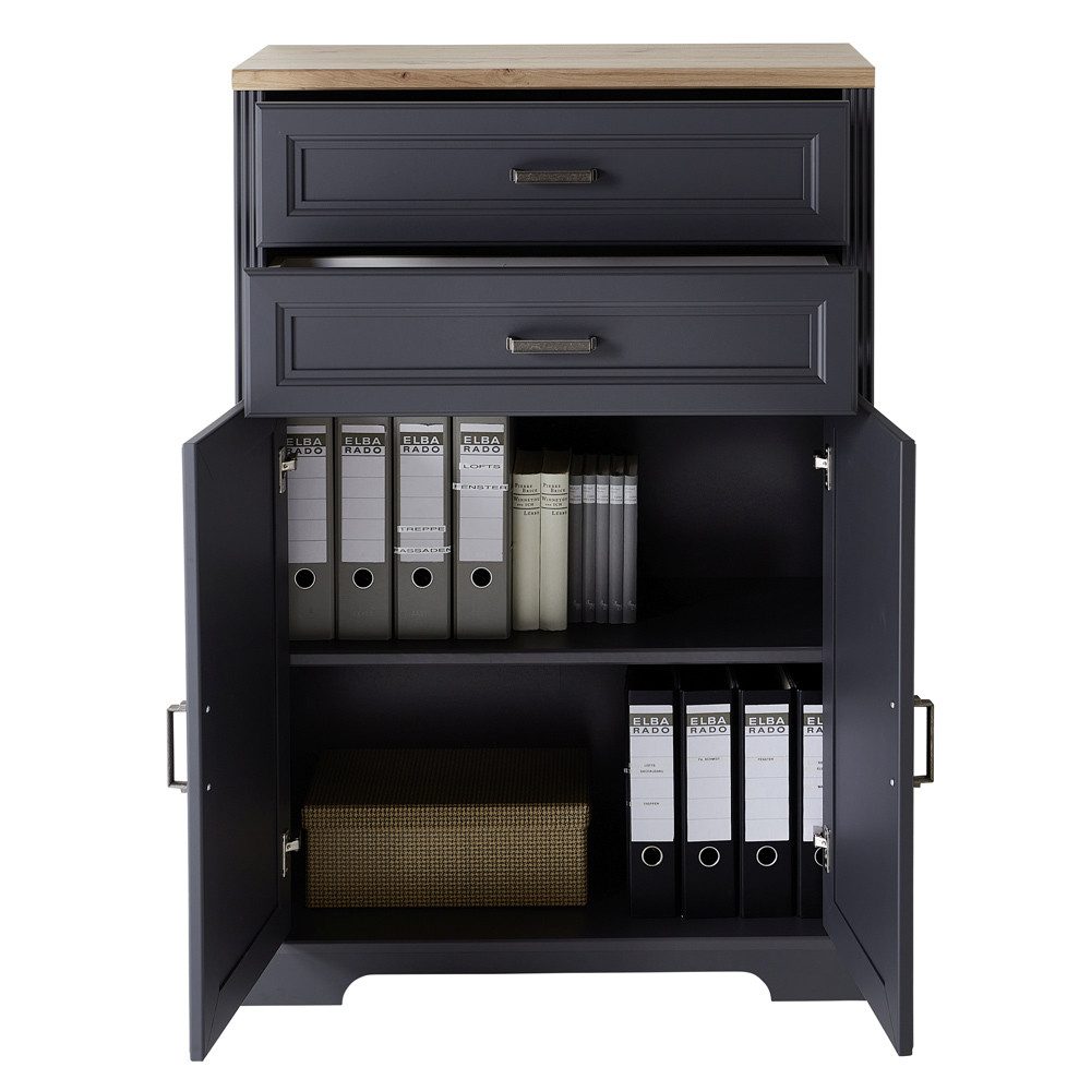 Lomadox Mehrzweckschrank JÜLICH-36 Mehrzweckschrank Büro in Graphit mit Artisan Eiche Nb. : 86/127/38 cm