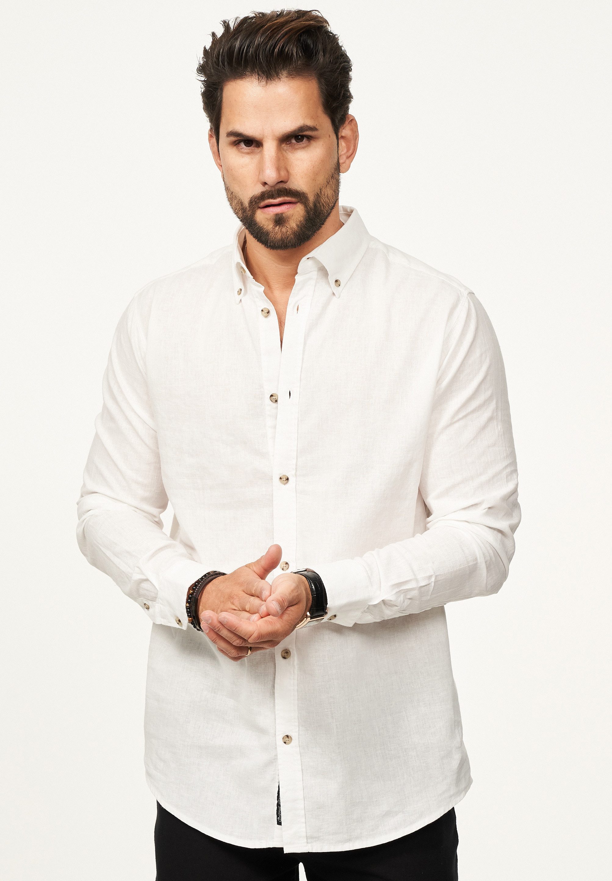 behype Langarmhemd aus Leinen im Regular-Fit Sommerhemd Herren Leinenhemd F günstig online kaufen