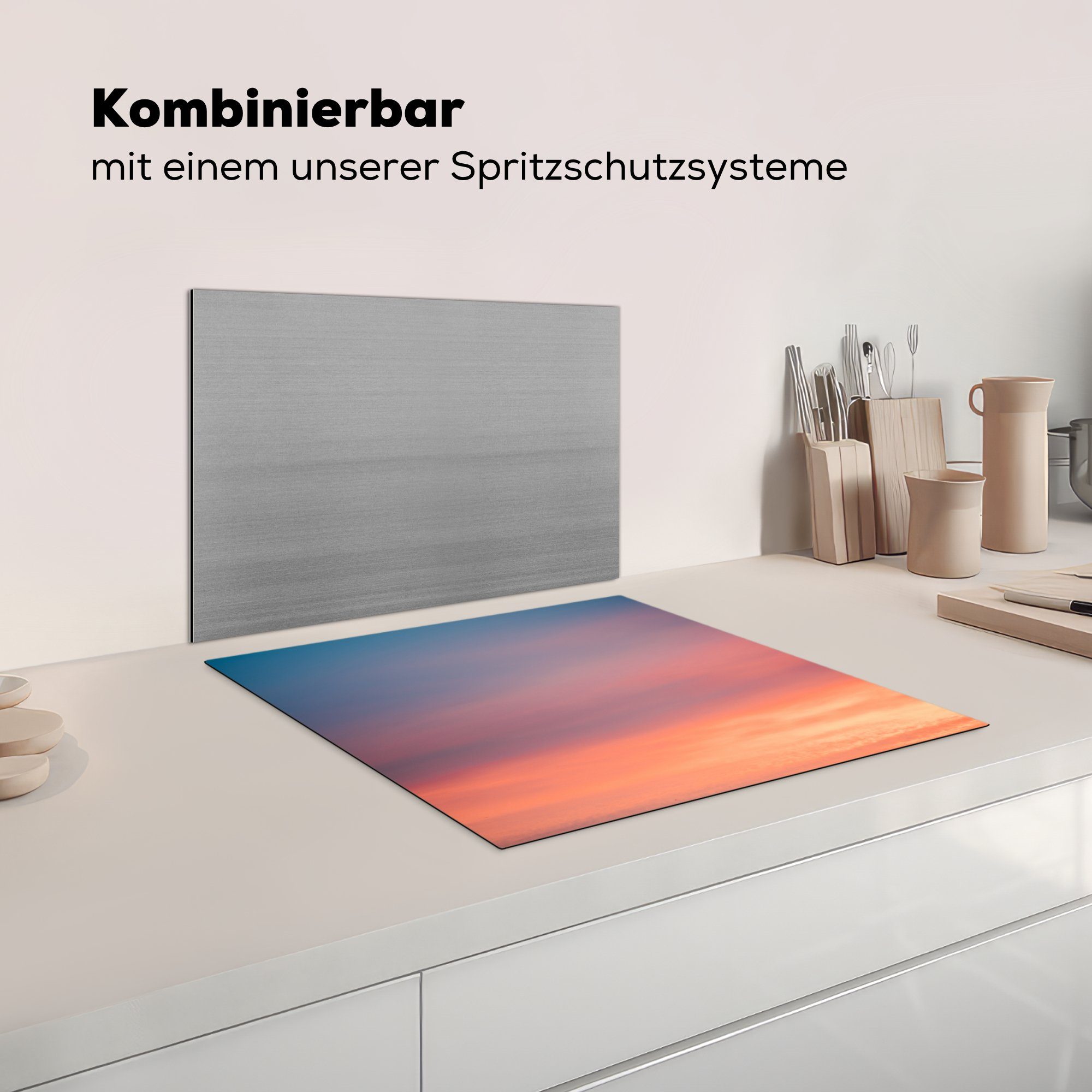 Arbeitsfläche - Vinyl, MuchoWow Ceranfeldabdeckung (1 Rosa, Wolken - 60x52 tlg), Mobile nutzbar, Sonne Herdblende-/Abdeckplatte Himmel - cm,