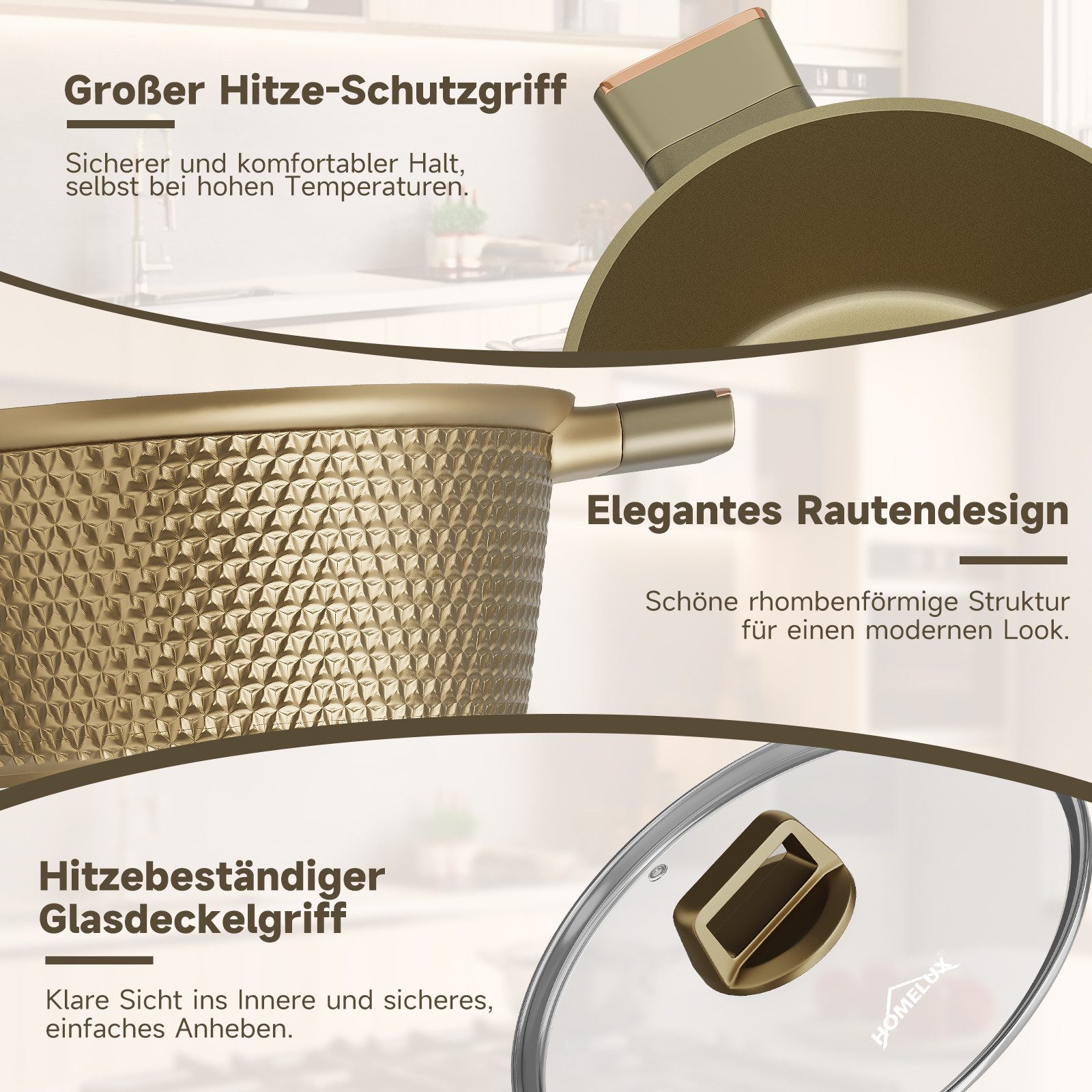 HOMELUX Topf-Set 8-tlg Kochtopf Set Induktions 20/24/28/32cm Töpfe Set mit Deckel, Aluminium (Kochtöpfe Induktions für Alle Herdarten), Induktion, Antihaft-beschichtung