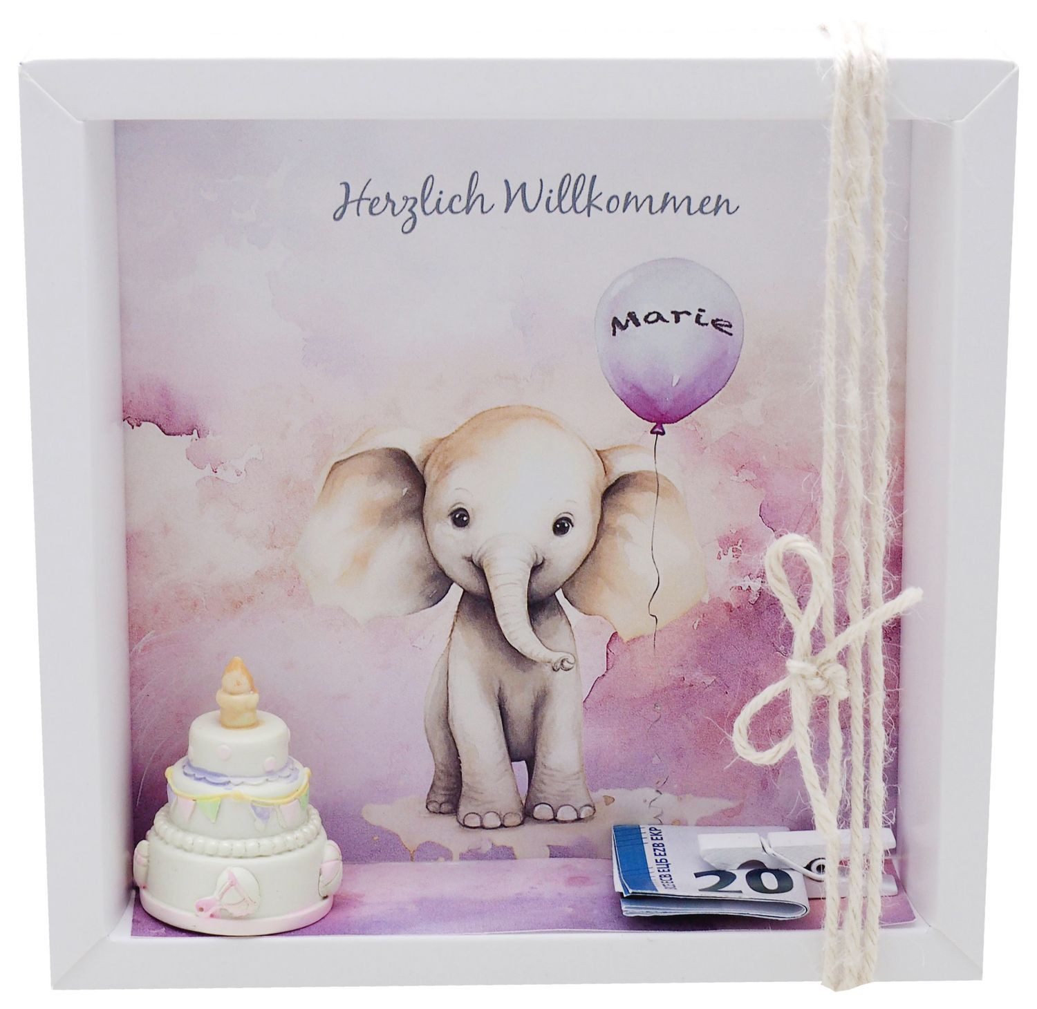 ZauberDeko Geschenkbox Taufe Geldgeschenk Verpackung MIT NAMEN Elefant Rosa Geburt