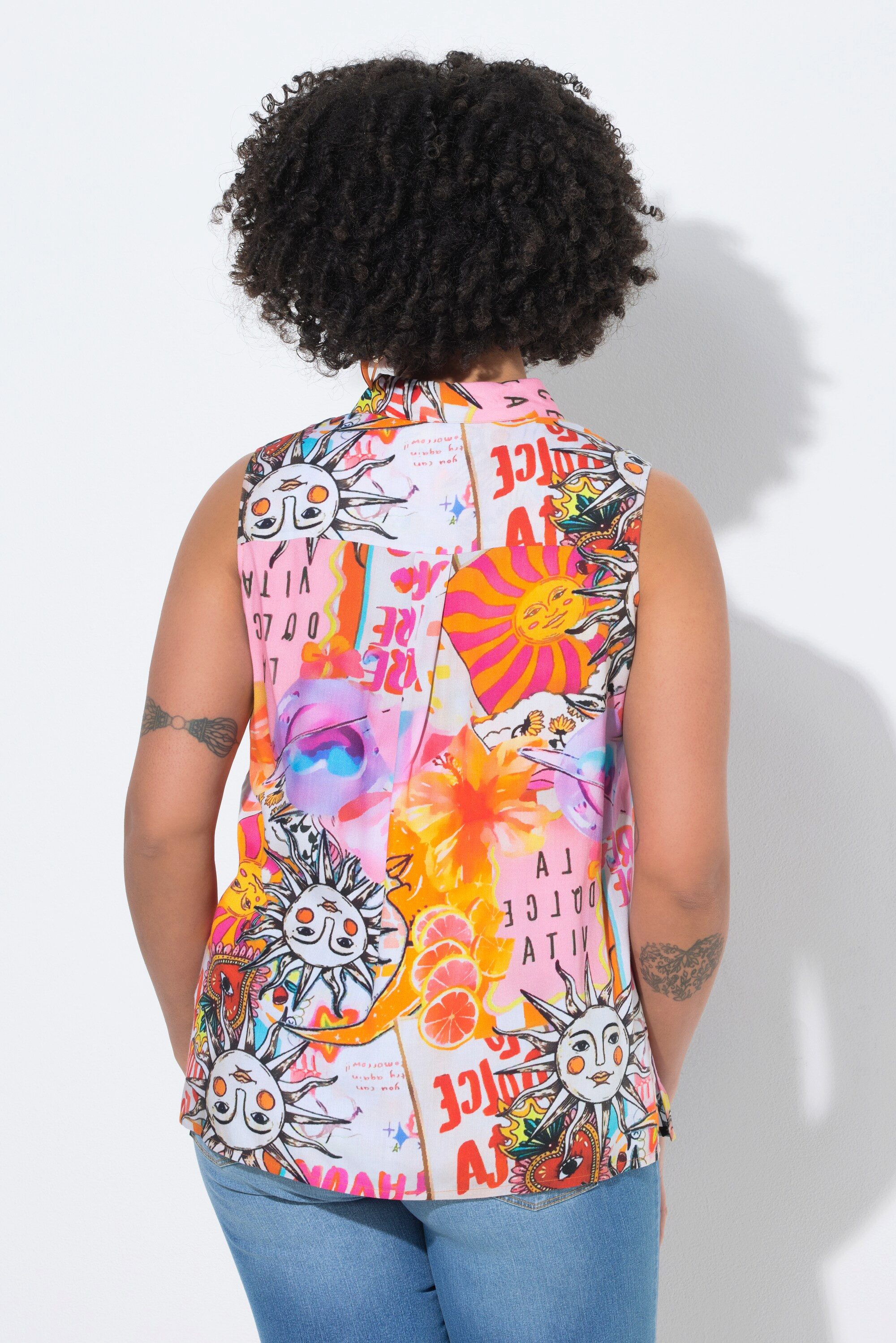 Angel of Style Longbluse Bluse A-Linie ärmellos Sonnen-Muster