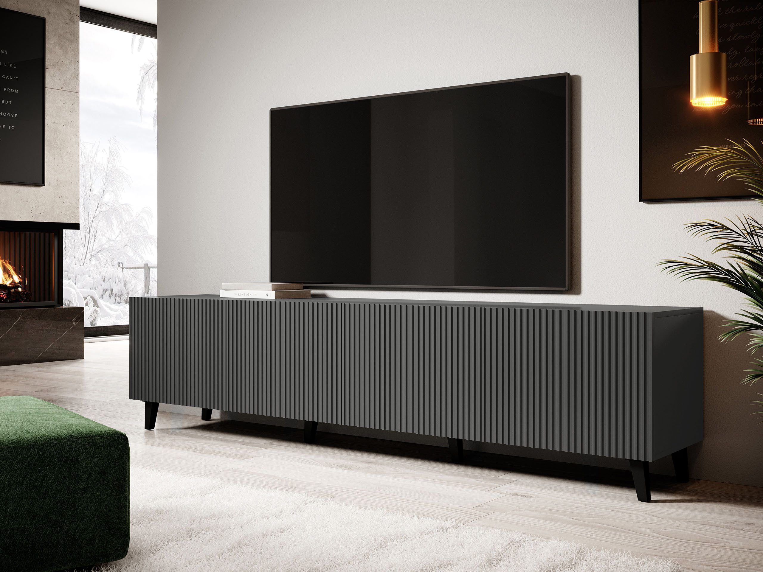 MIRJAN24 TV-Schrank Vamos Grey 200 (mit 4 Türen) Fronten gefräst, L: 201 cm günstig online kaufen