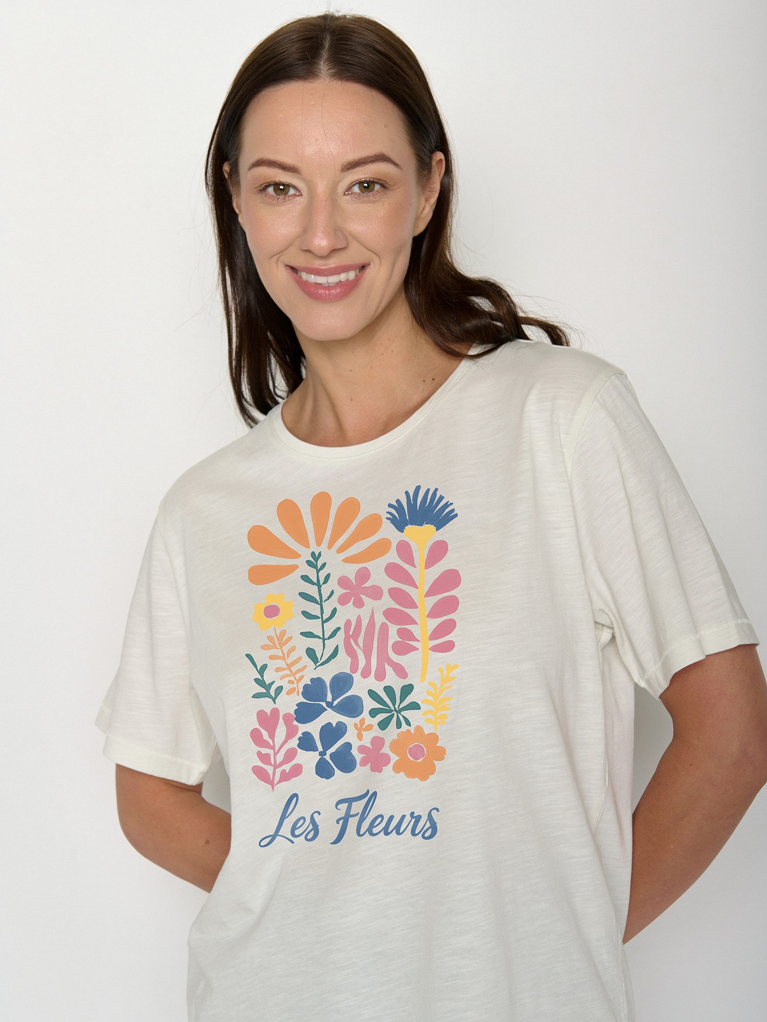 GreenBomb T-Shirt Nova Les Fleurs (1-tlg., 1) Flammgarn, lockerer Schnitt, entspannter längerer Ärmel