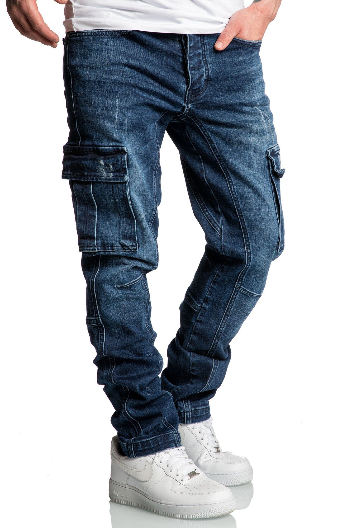 Amaci&Sons Straight-Jeans CARY Jeans Regular Slim Herren Regular Fit Cargo Denim Jeans Hose