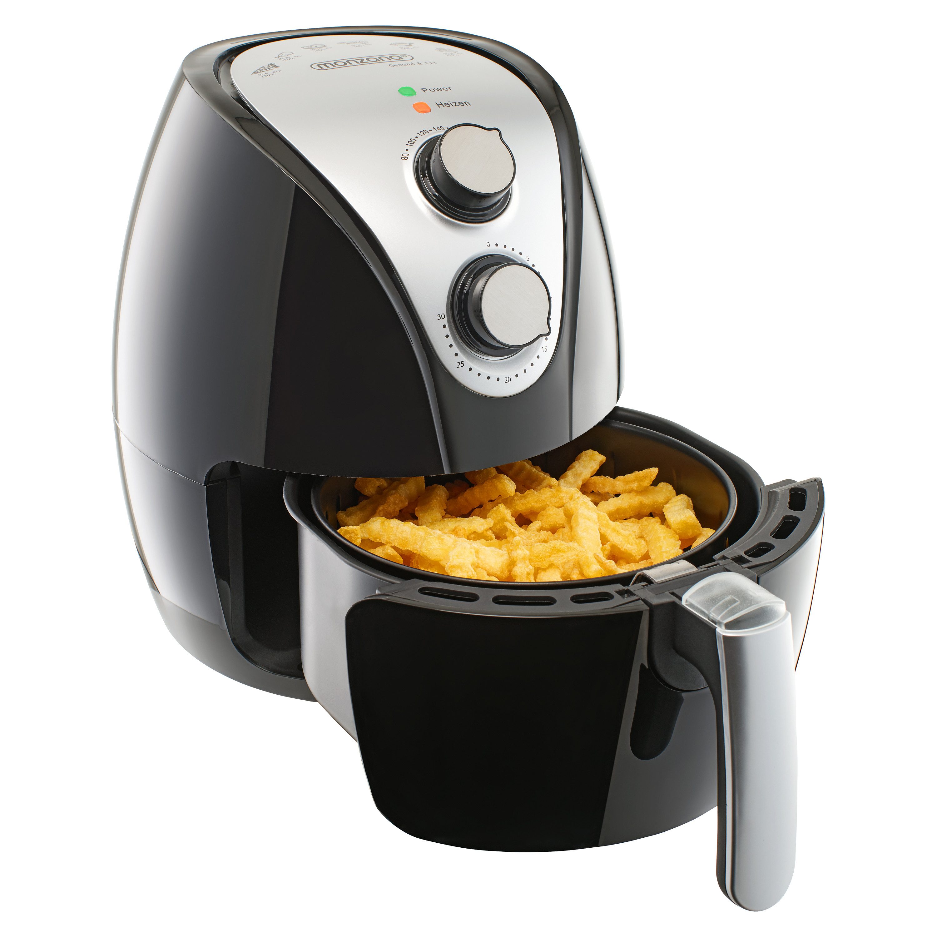 monzana Heißluftfritteuse, 1300 W, 3,6L mit Rezeptheft 9in1 Funktion 80-200°C Cool Touch Schwarz