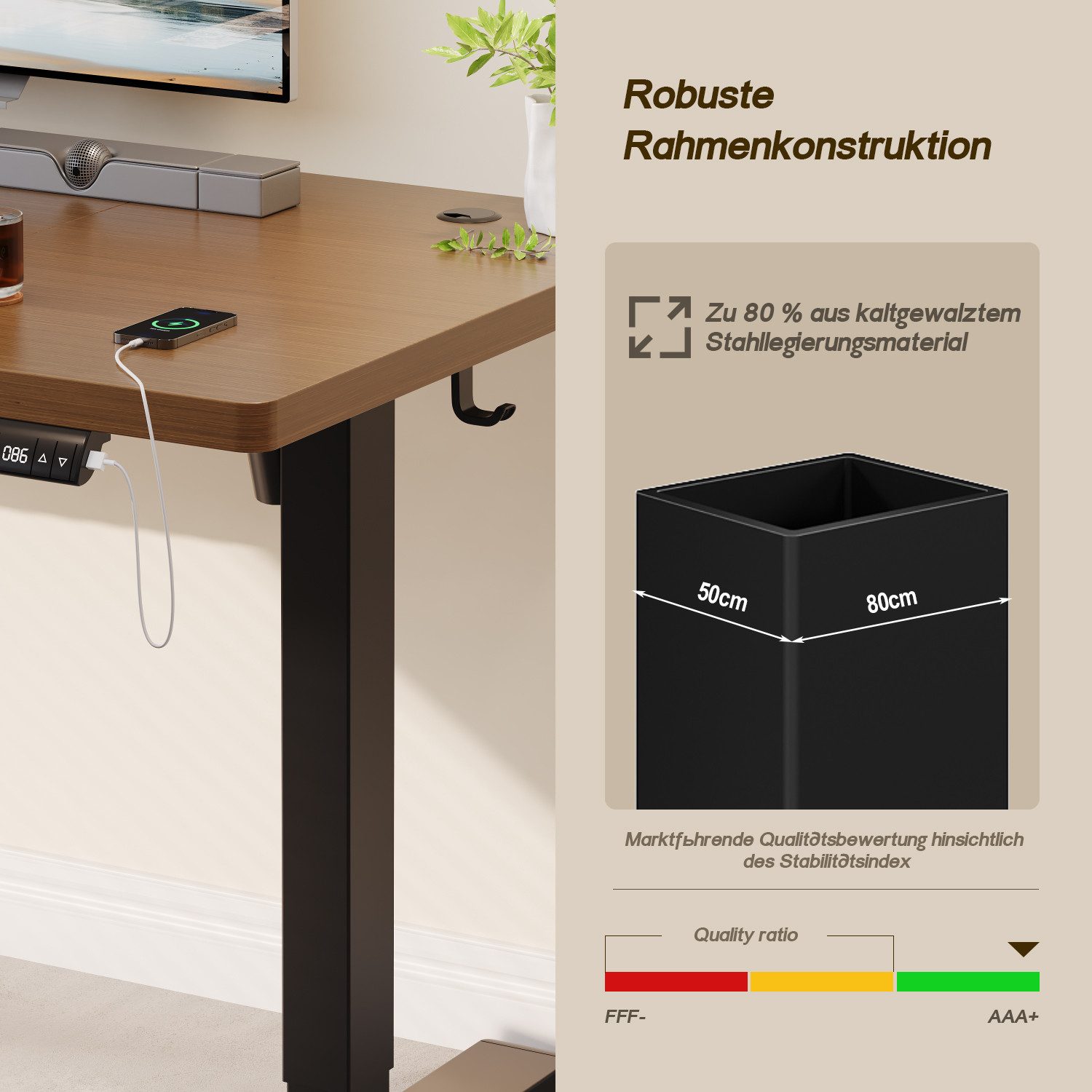 HOMALL Schreibtisch Höhenverstellbarer Elektrisch Schreibtisch, Vierteilige Tischplatte (GroBe MaBe: 140 x 70 cm, 160/180 x 80 cm mit USB-Ladeanschluss, in 3 Stufen hoherverstellbar)
