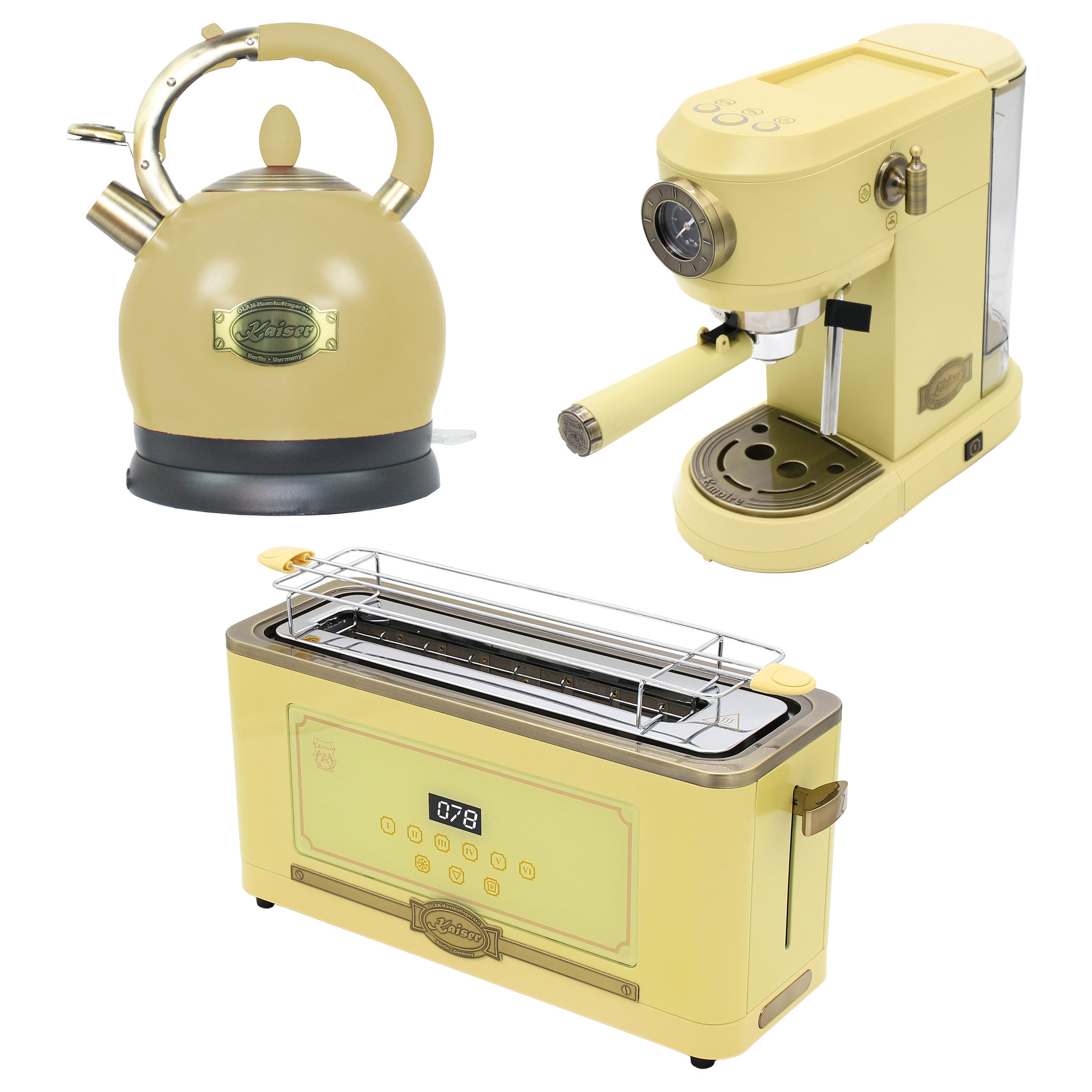 Kaiser Küchengeräte Espressomaschine,  Siebträger-Espressomaschine+ Retro Wasserkocher+Retro-Toaster
