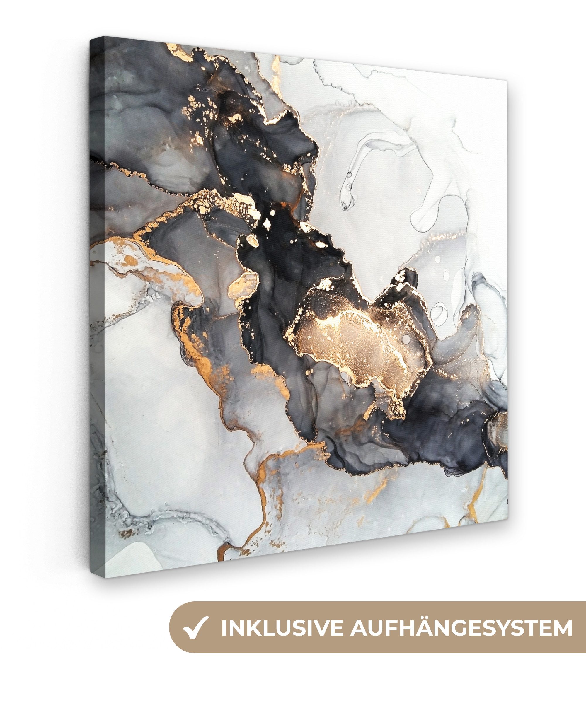 Leinwandbild Marmor - Schwarz - Weiß - Gold - Luxus - Abstrakt