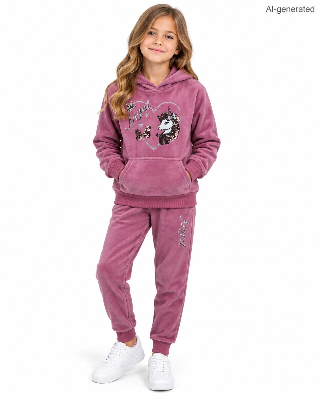 Girls Fashion Sweatanzug Nicki Anzug Jogginganzug Hausanzug Kuschelanzug Pailletten MF626 (Set, Kapuzenpullover und passender Jogginghose)